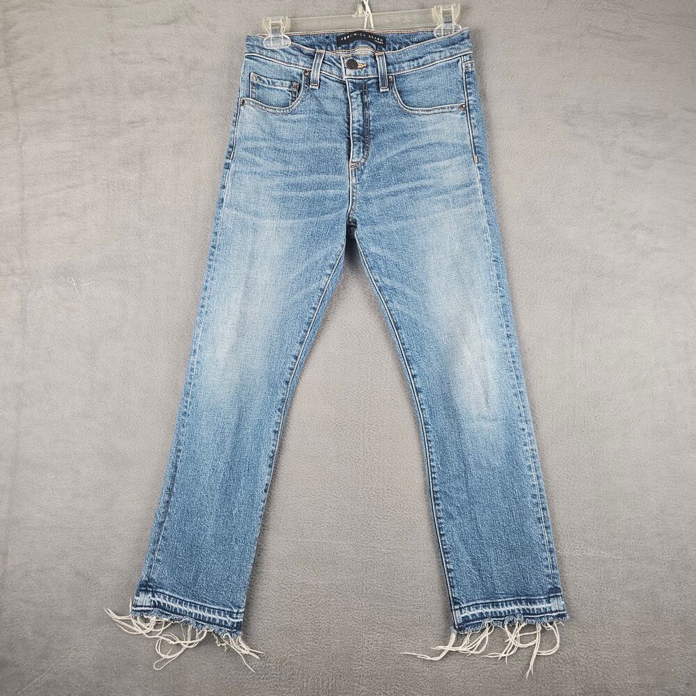 Veronica Beard Pipeline Straight Leg Jeans Raw Fray Hem Size 26